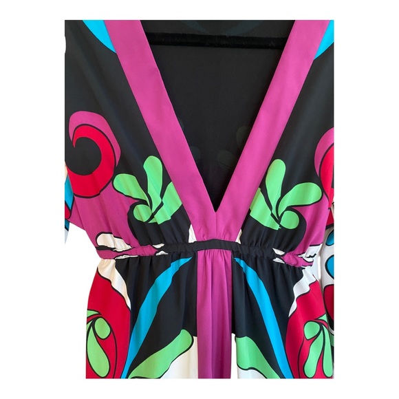 Nicole by Nicole Miller Retro Groovy Colorful V-Neck Bell Sleeve Dress Size 16 - Picture 5 of 14